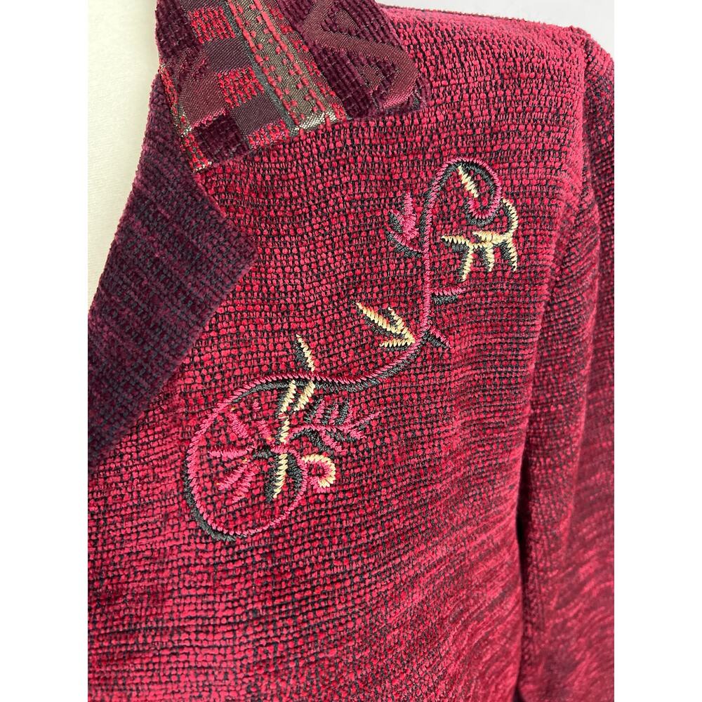 Boho Cottagecore Patchwork Embroidered Jacket Red… - image 3